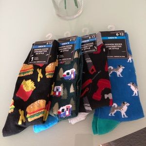 Men’s socks fries burgers camping tools dogs NEW
